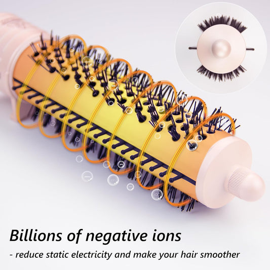 ANGENIL Portable Straightener Brush, Voluming and Hair Curling Styling for Blowout Look 1.5 inch, Hair Curling Brush Round Pink Hot Hair Comb for Women, Tourmaline Ceramic Curling Iron Waves