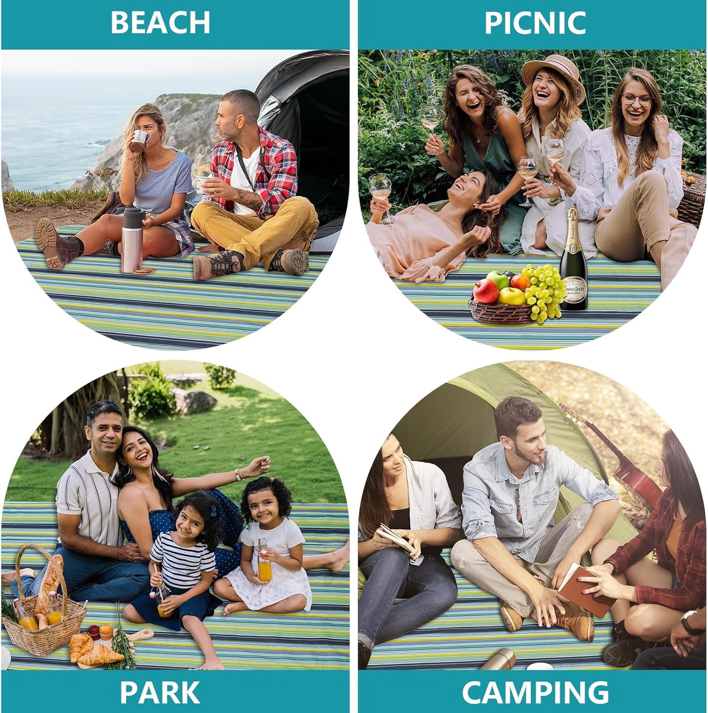 Habaylin Picnic Blanket Large, 79"X79" Waterproof Extra Large Beach Blanket, Foldable Picnic Blanket for Hiking, Party, Camping on Grass Sandproof Handy Picnic Mat