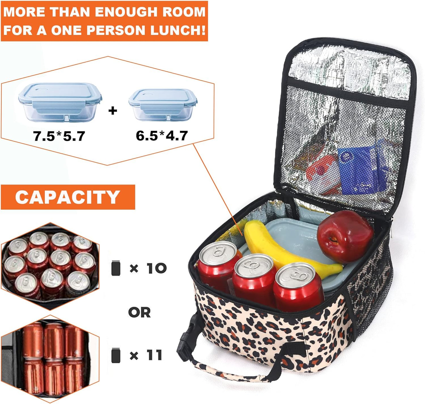 Lunch Box for Men Women Adults Small Lunch Bag for Office Work Picnic - Reusable Portable Lunchbox, Black