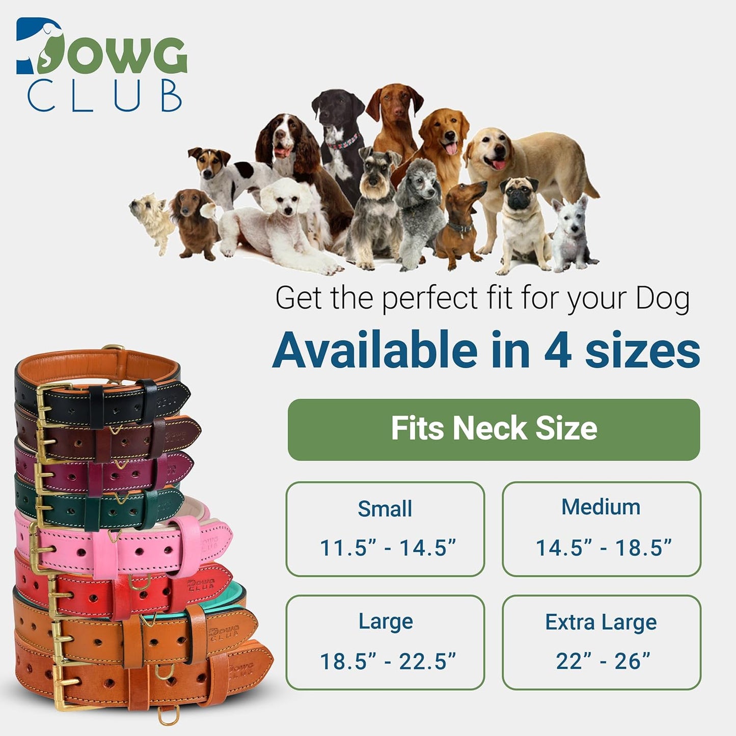DowgClub | Genuine Leather Dog Collar | Full Grain, Heavy Duty | Comfortable, Strong | Best for Pups, Small, Medium & Large Breeds | Pink, Brown, Black, Tan