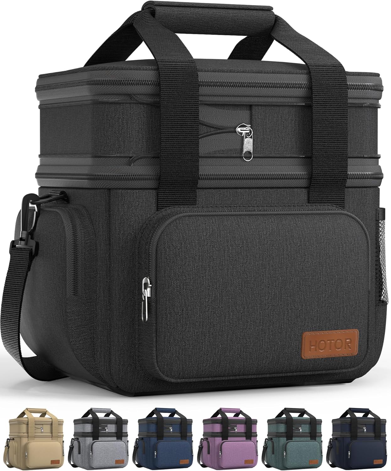 HOTOR Lunch Box for Men and Women - Leak-Proof Insulated Lunch Bag with Adjustable Shoulder Strap, Cooler Lunch Bag for Office, Picnic, Hiking, Beach, 1 Layer, Black, 11.0" x 7.1" x 8.3"