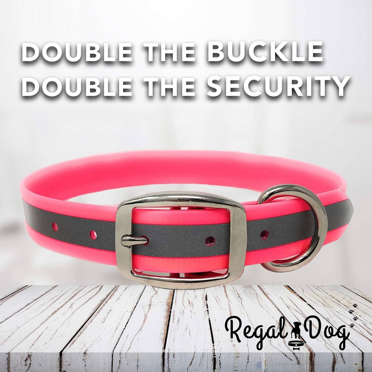 Regal Dog Products Heavy Duty Reflective Dog Collar – Adjustable and with Durable Metal Buckle and Rings Anti-Odor, chew Resistant, Waterproof Dog Collar for Small Medium and Large Dogs (Large, Pink)