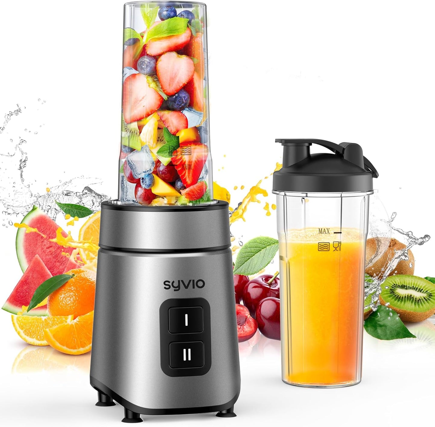 Smoothie Blender Syvio 600W,Juice and Shakes,Personal Blender with 2 Speed Control, Mini Blender with 2 BPA-Free 20 Oz Portable Blender Cups,Nutritious Recipe,Personal Blenders for Smoothies Shake