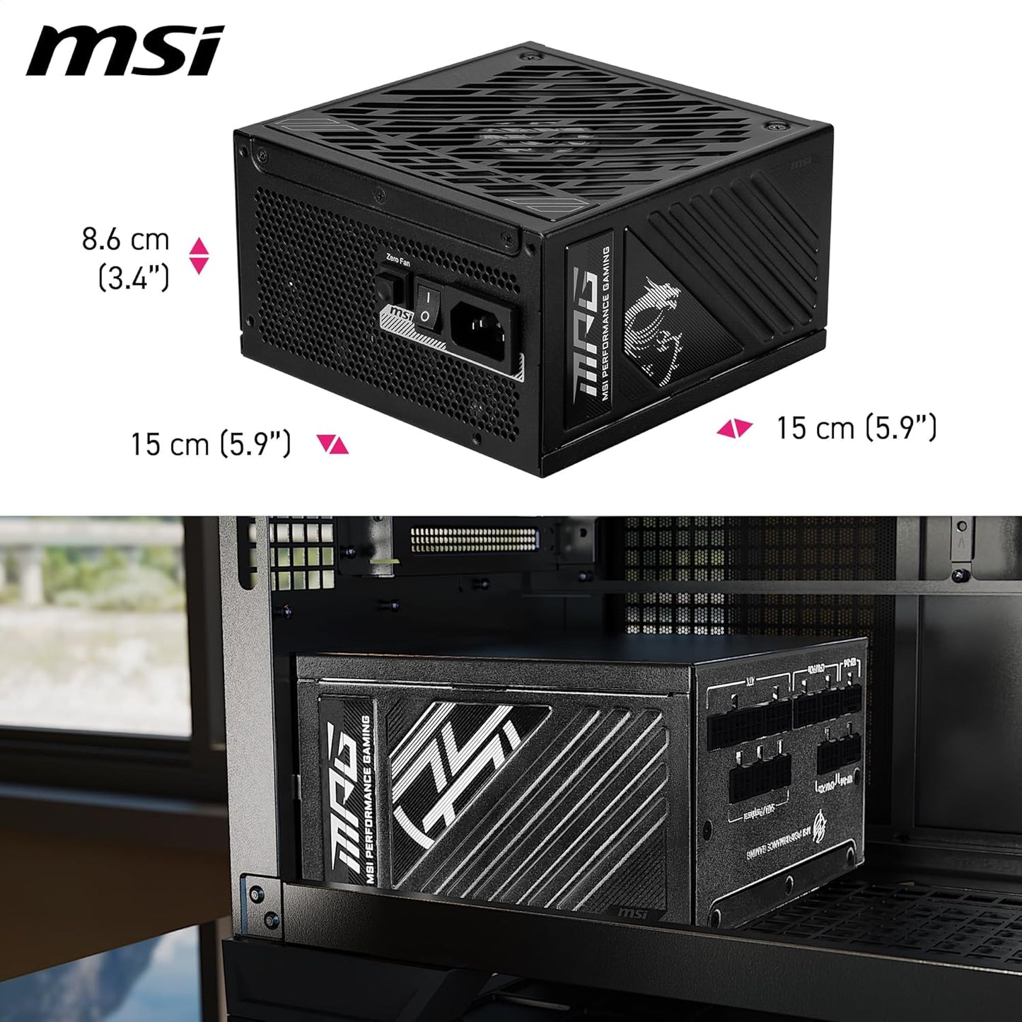 MSI MPG A1250GS PCIE5, 80 Plus Gold Full Modular 1250W Power Supply, 12V-2x6 Cable, ATX 3.1 & PCIE 5.1 Ready