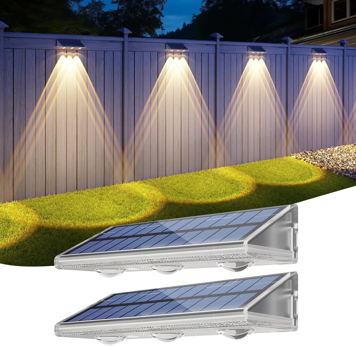Yilaie Solar Lights Outdoor-IP67 Waterproof 3000K/4500K/6500K,High Brightness LED Solar Fence Lights,Solar Wall Light for Outside Backyard/Railing/Step/Patio/Stair Railings/Pool (4 Pack)