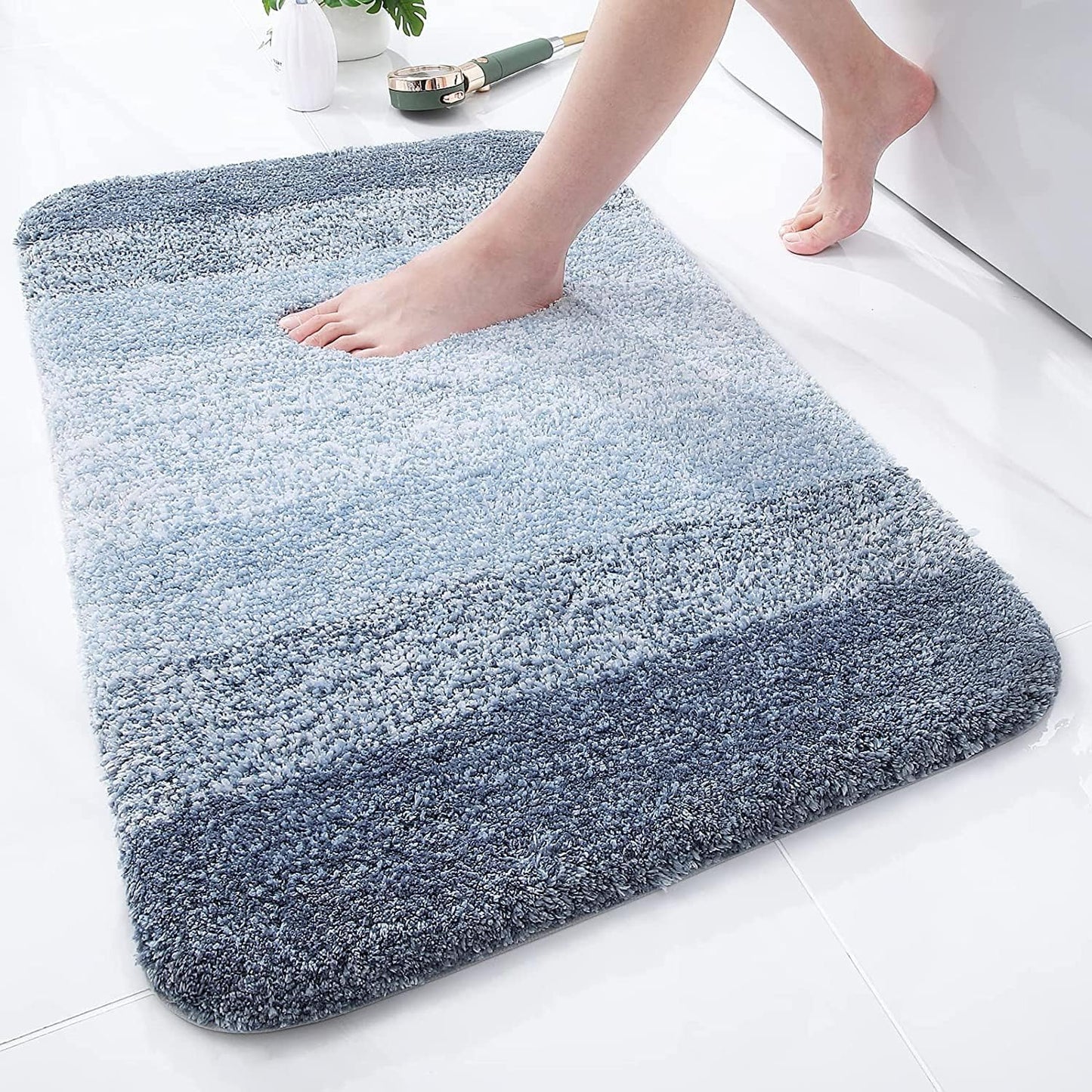 OLANLY Luxury Microfiber Bath Mat, Extra Soft and Absorbent Bathroom Mat, Non-Slip Plush Shaggy Bathroom Rug, Machine Wash Dry, Bath Rugs for Bathroom Floor, Tub and Shower, 16x24, Grey