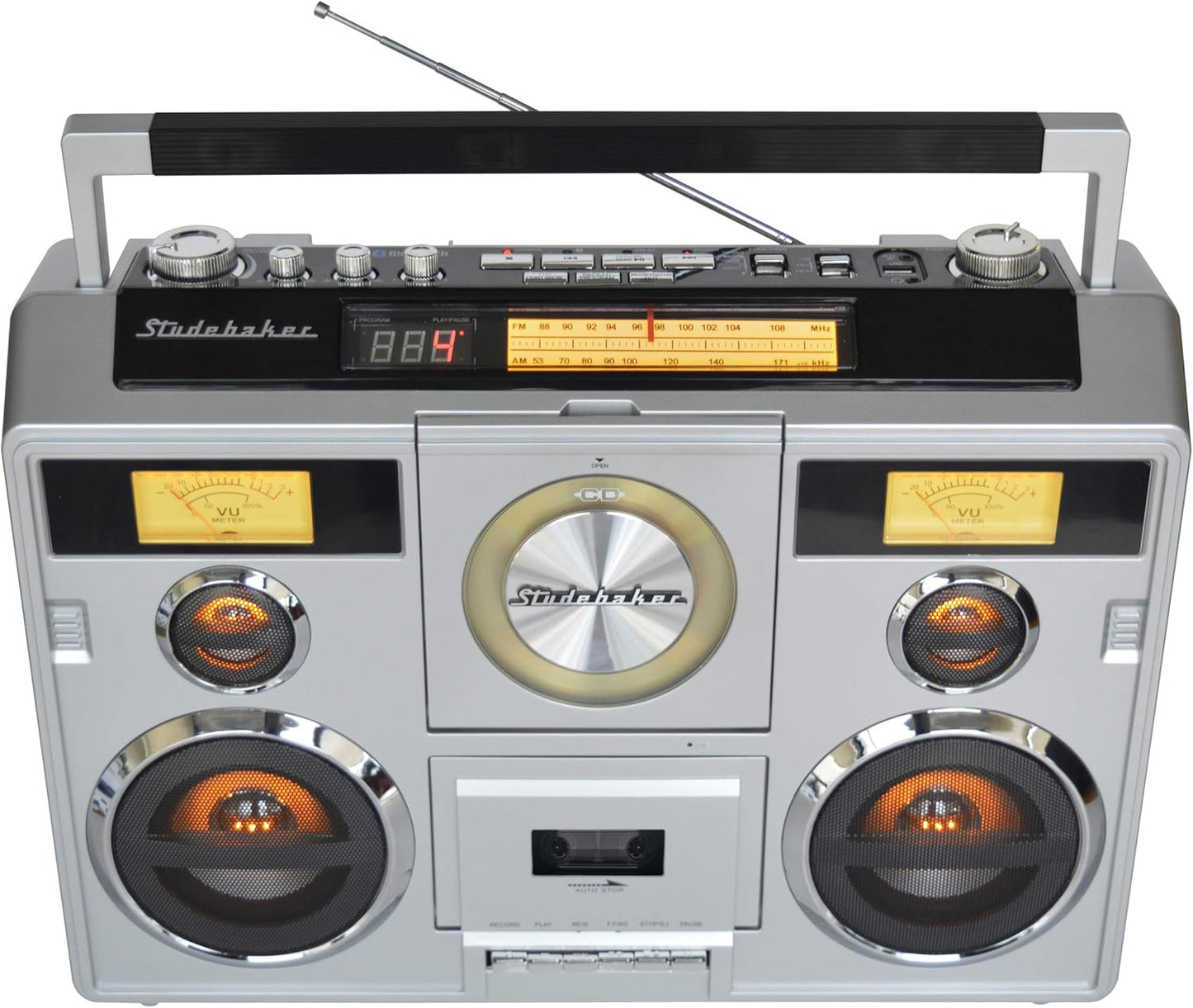 Sound Station Portable Stereo with Bluetooth/CD/AM-FM Radio/Cassette Recorder (Silver)
