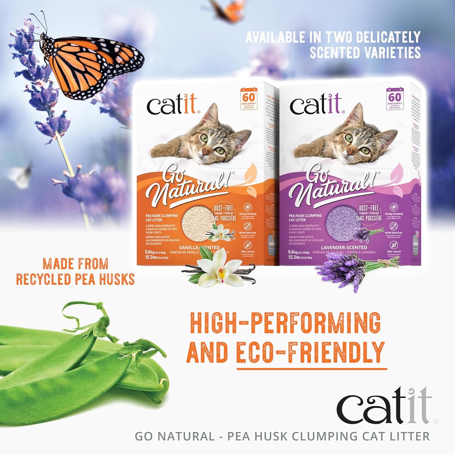 Catit Go Natural Pea Husk Clumping Cat Litter, Tofu, Vanilla 5.6 kg, Dust Free & Lightweight Cat Litter, Easy to Scoop Litiere Pour Chat