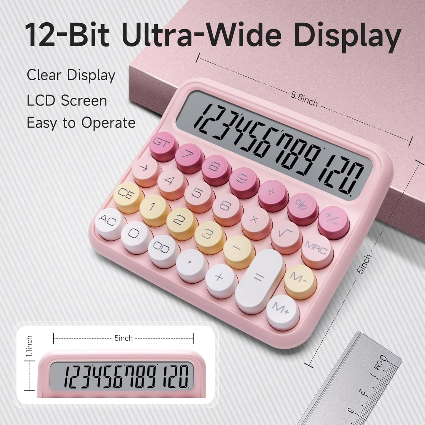 VEWINGL Mechanical Switch Calculator, 12 Digit Large LCD Display and Buttons, Great for Everyday Life and Basic Office Work, with Battery