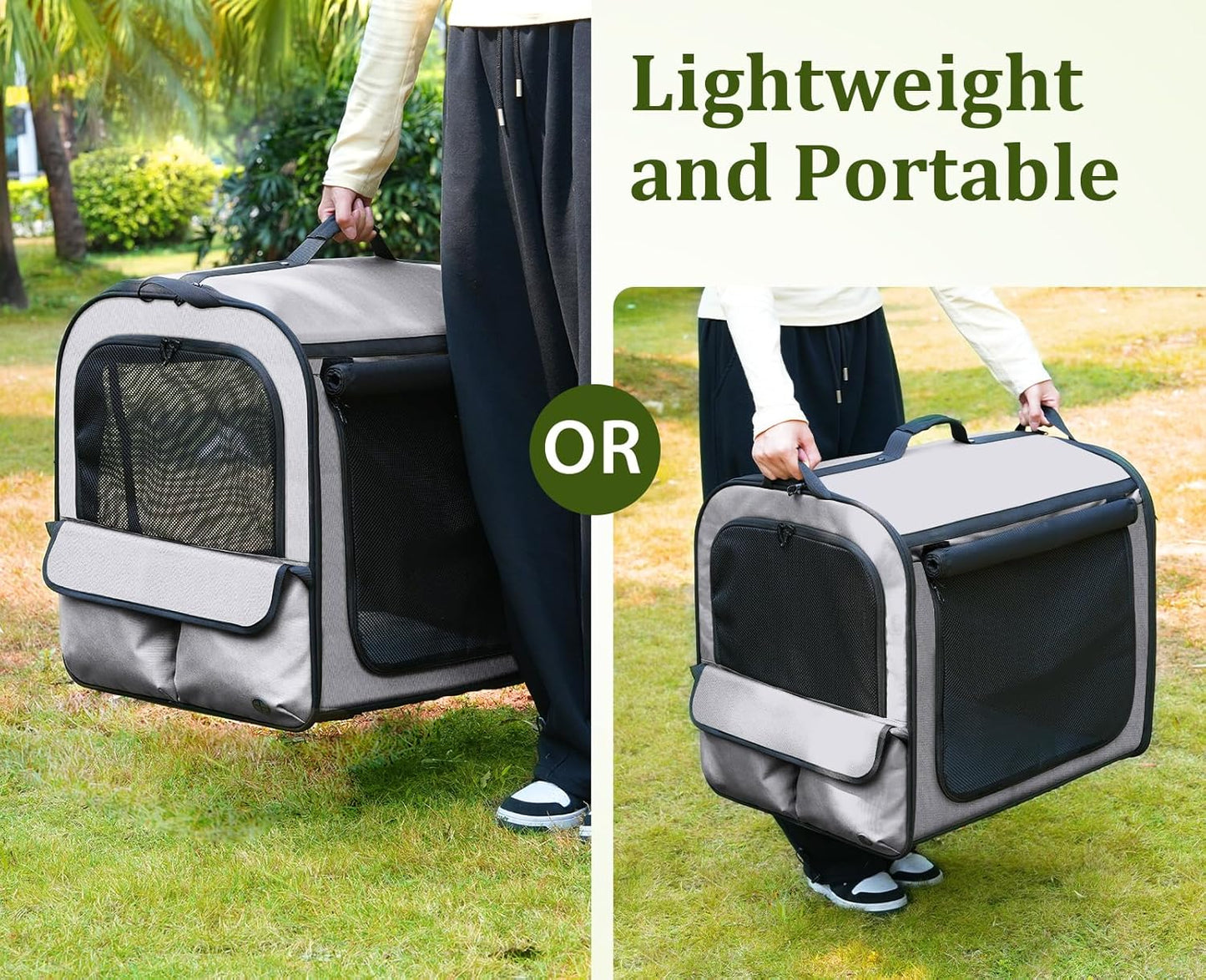 Pecute Collapsible Dog Crate for Pets<15kg, Pet Carrier Stable and Light Weight, Soft Dog Crate with Breathable Windows, Portable Dog Carrier with Curtain 61×45×52 cm (Green)