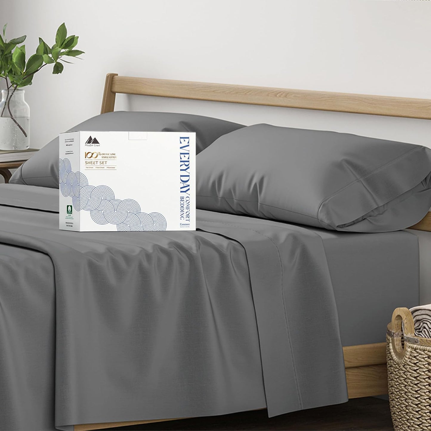 Mayfair Linen 100% Organic Cotton Percale Sheets Full Size - White Cotton Percale Sheets Full, 4 Piece Full Percale Sheet Sets, Soft & Crisp, Cooling Sheets, 16" Deep Pocket Hotel Sheets Full Size