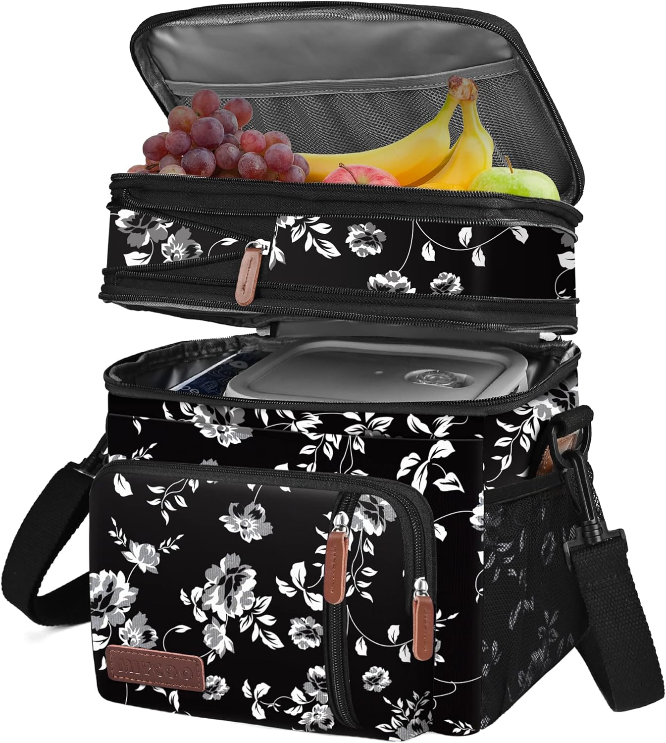 Lunch Bag for Women Men Double Deck Lunch Box - Leakproof Insulated Soft Large Lunch Cooler Bag, MIYCOO (Black,15L)