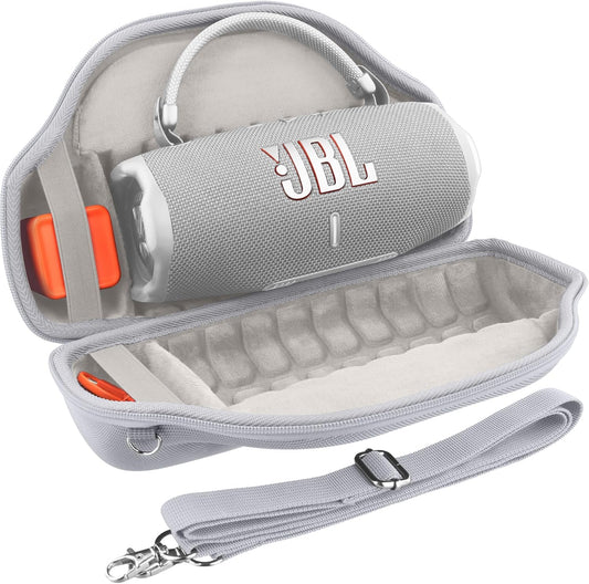 co2CREA Case for JBL Charge 6 Waterproof Portable Bluetooth Speaker, Hard Travel Case with Detachable Shoulder Strap (White Case)