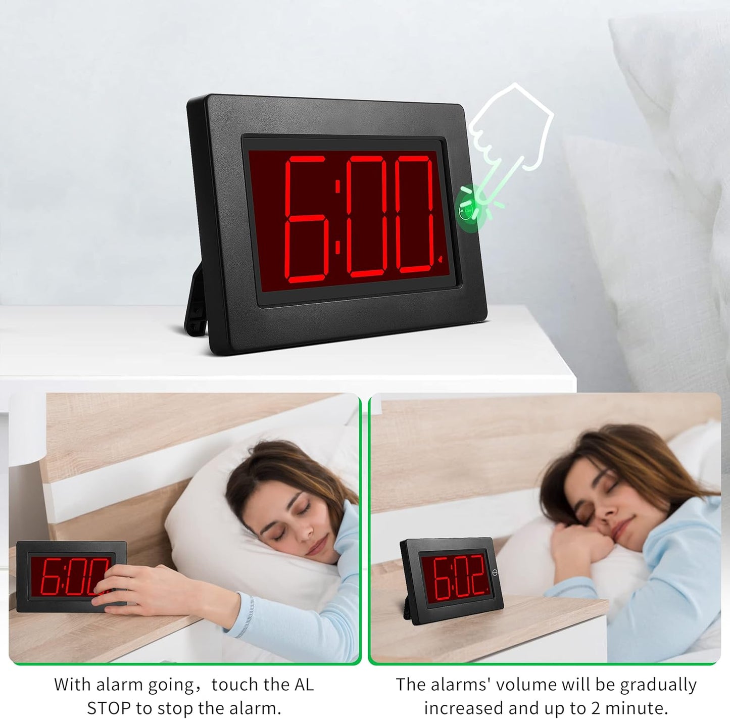 Wall Clock, Digital Clock, 8" Extra Large Display, 3" Big LED Number, Battery Operated, Adjustable Brightness, Clock for Bedroom, for Desk, Wall Mounted