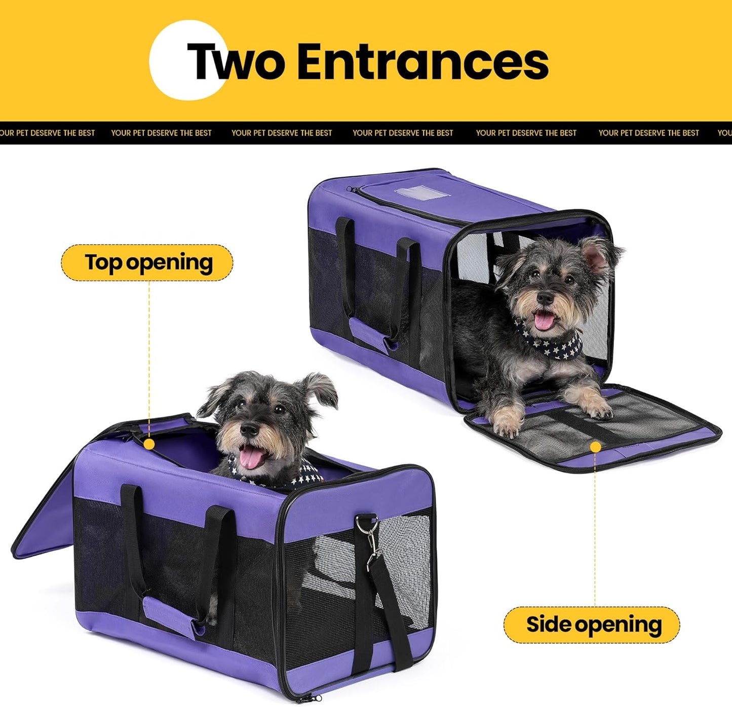 Conlun Cat Carrier Airline Approved, Soft-Sided Dog Carrier with Inner Safety Leash, Pet Transport Carrier for Small-Medium Cats Puppies up to 15 Lbs, Collapsible Travel Kitten Carrier Bag -Black M