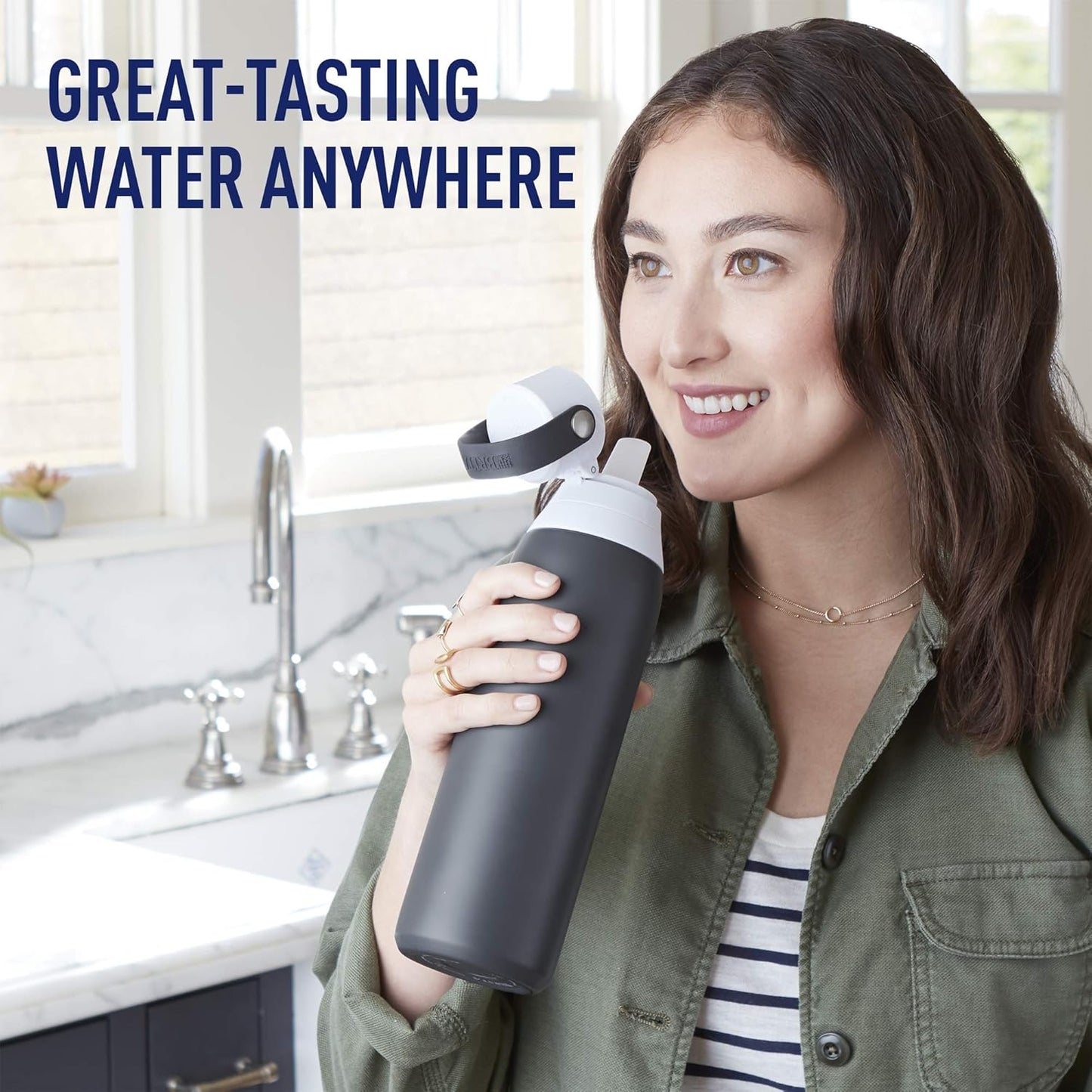 BRITA Stainless Steel Water Bottle with Filter, 591 mL Premium Double Insulated Water Bottle, Rose