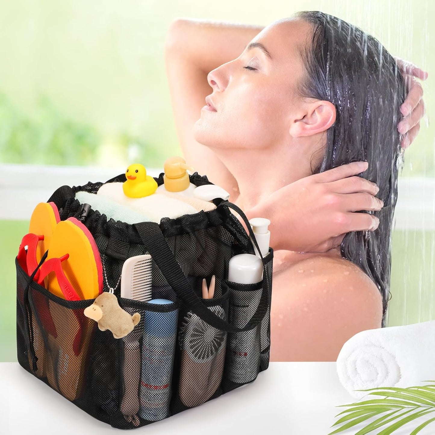 famichan Mesh Shower Caddy Portable, Dorm Room Essentials for College Students, Large Capacity with 8 Pockets Shower Bag for Camping,Swimming,Gym,Travel