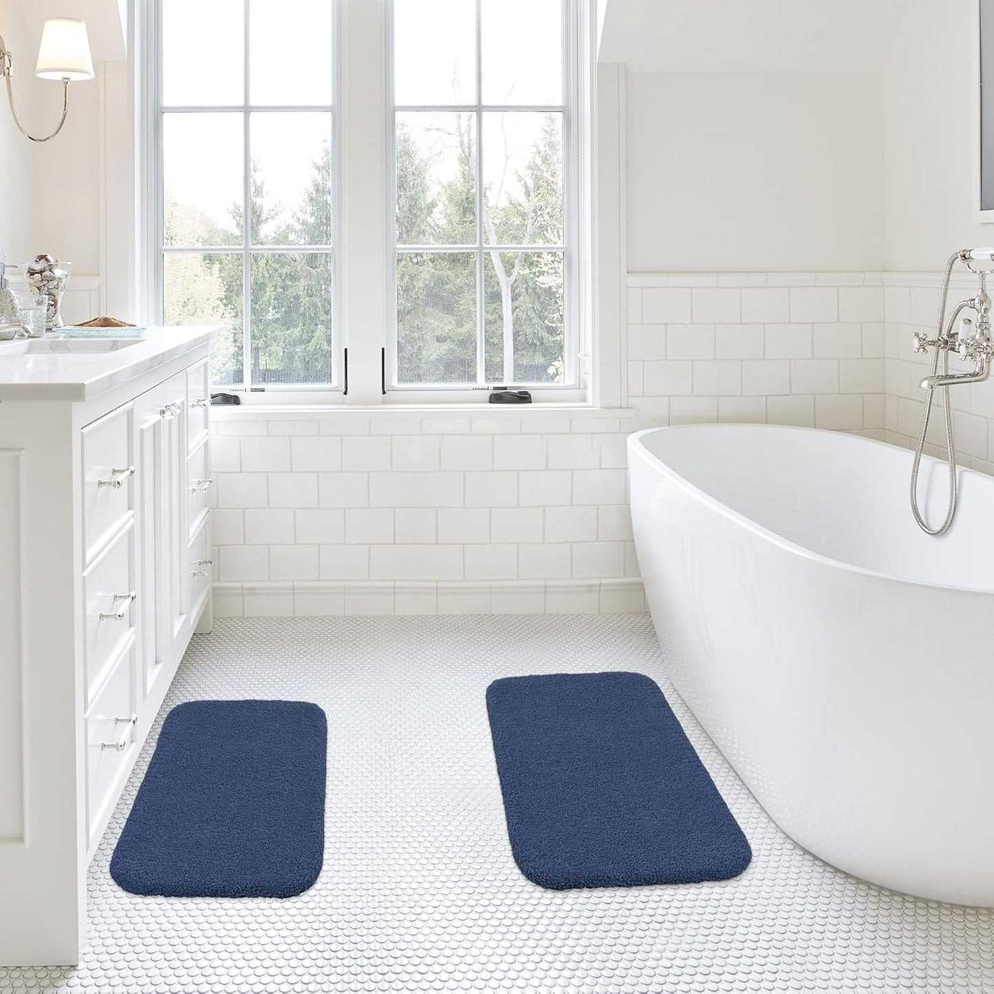 Bathroom Rugs Set 2 Pieces - Bath Rugs Ultra Soft Absorbent Non-Slip Fluffy Thick Microfiber Cozy Bath Mats Set for Tub Shower Bathroom Floors Accessories, 20"x32" & 16"x24" Set of 2 (Beige)