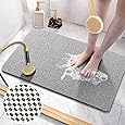HITSLAM Shower Mat Non Slip, 24 x 16 Inch Bathtub Mat Non Slip with Drain, Soft PVC Loofah Bath Mat for Tub, Quick Drying Bathroom Shower Mat, Grey