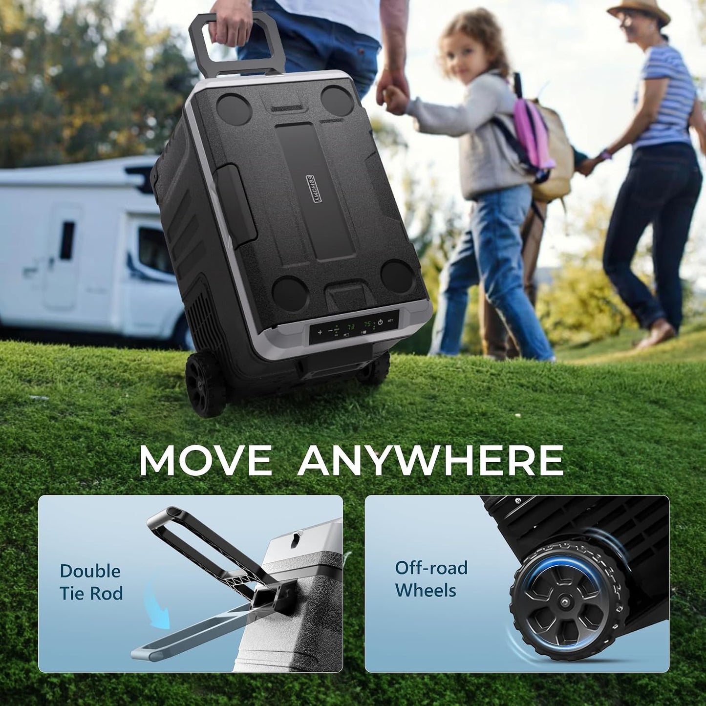 EUHOMY 12 Volt Refrigerator with Remote App Control, 35QT(33L) Dual Zone Electric Cooler with Wheels & Basket, Portable Freezer 12/24V DC & 110-240V AC, 12V Cooler for Travel, Truck, Camping, Boat, RV