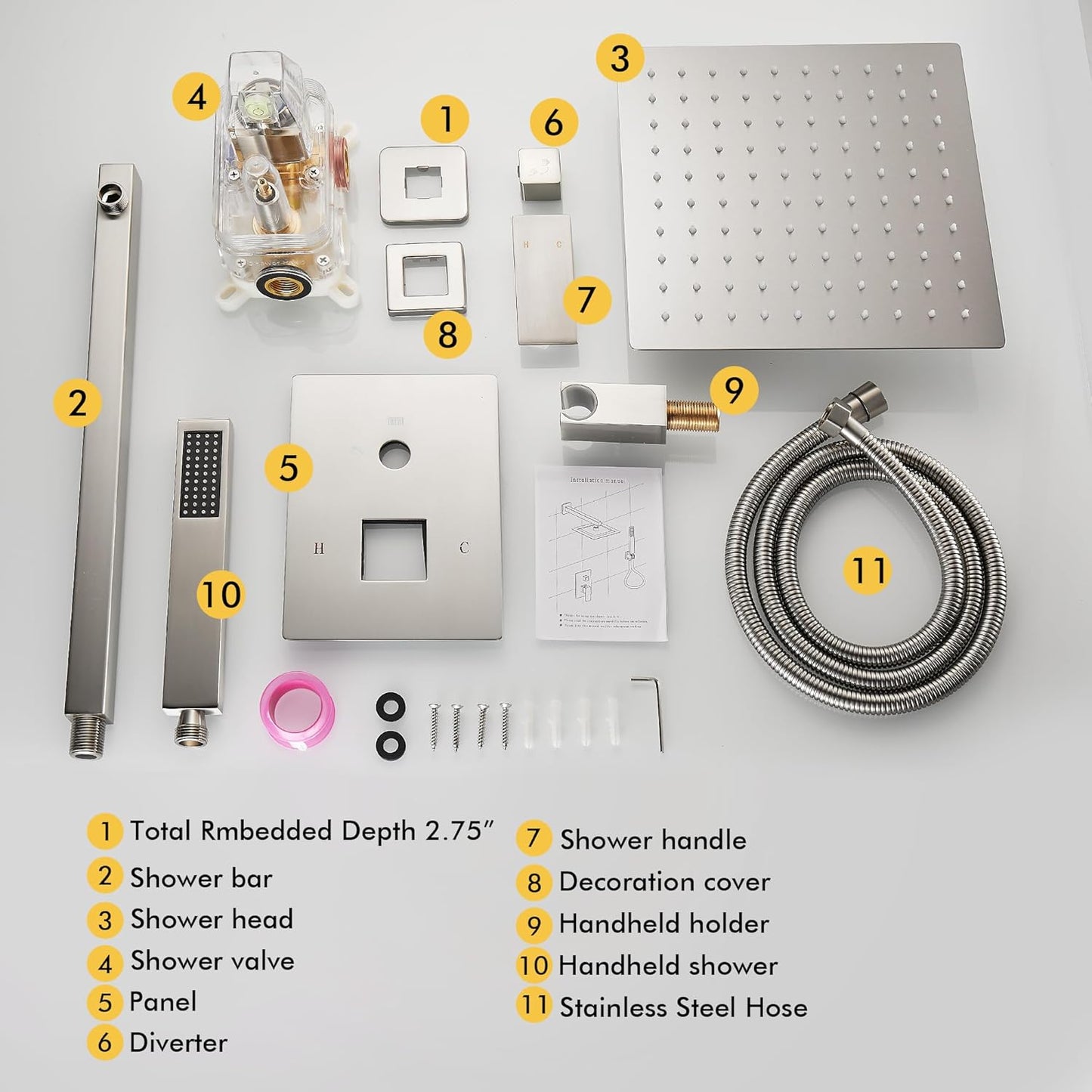 Fransiton Shower System Rain Shower System Set Ceiling Mounted, Rainfall Shower Head with Handheld, Bathroom Shower Kit (Valve Included) (8" - Wall Mount, Matte Black)