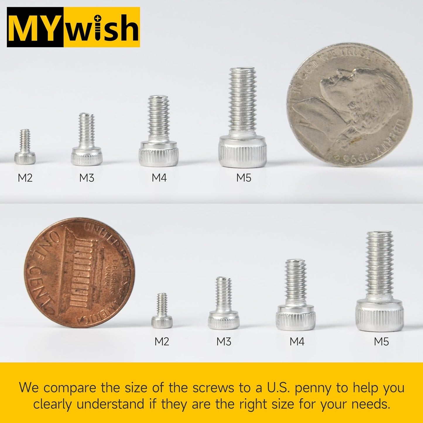 Mywish 900Pcs Metric Screw Assortment, M3 M4 M5 M6 Screw Assortment Kit 304 Stainless Steel Hex Socket Button Head Socket Cap Metric Screws Bolts & Flat Washers/Nuts/Hex Wrenches 16 Sizes 8MM to 20MM