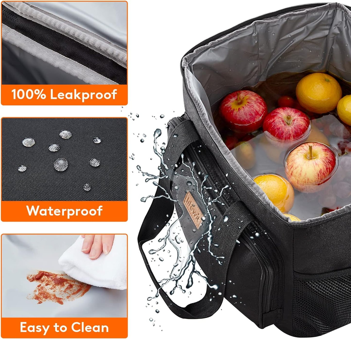 Lifewit Lunch Bag for Men, Insulated Lunch Box Leakproof Soft Cooler Cooling Tote for Adult Women, Waterproof Reusable Lunch Bags for Work Office Outdoor Picnic Camping, Black, 12-Can (9L)