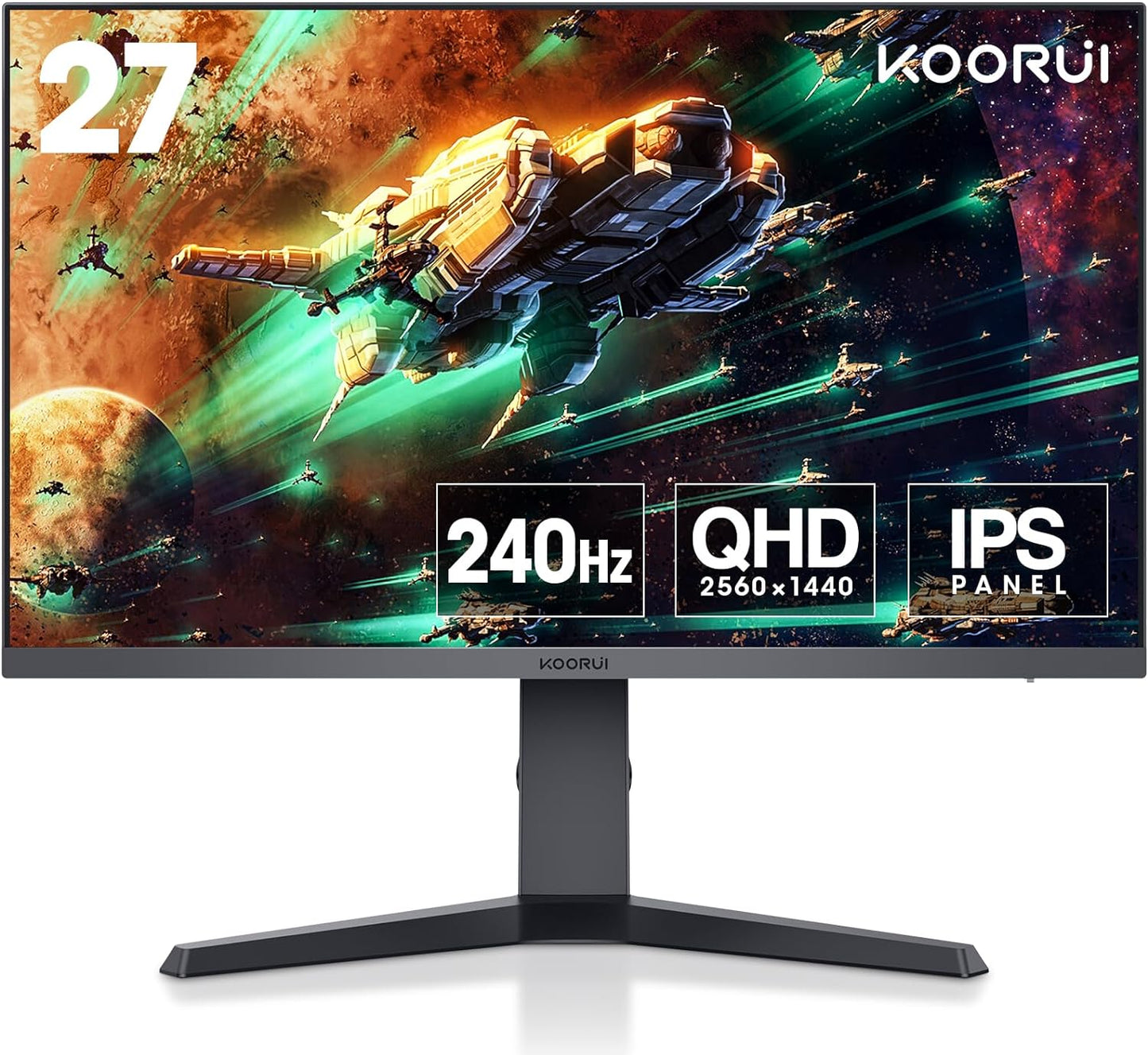 KOORUI Monitor 27 inch QHD 2K Fast IPS Gaming Monitor, 200Hz 1ms, HDR400,95% DCI-P3,Adaptive Sync,Tilt Pivot Swivel Vertical Height Adjustable,HDMI 2.0 &DP 1.4 Ports, G2722P, Black