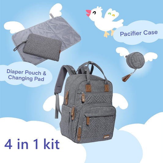 Diaper Bag Backpack, iniuniu Large Baby Bags with Diaper Pouch, Washable Changing Pad, Pacifier Case and Stroller Straps - PuriLite