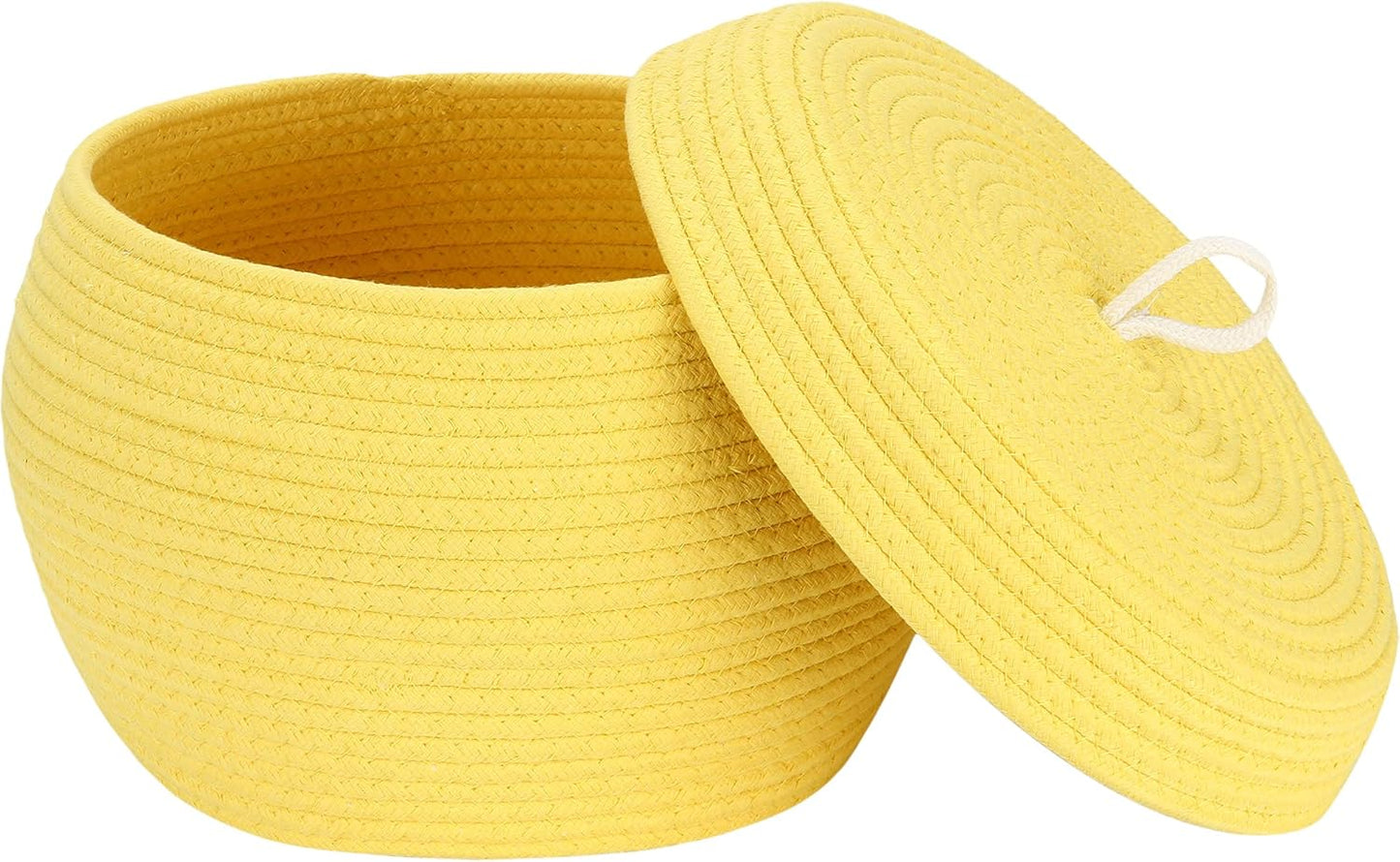 Sea Team Round Cotton Rope Storage Basket with Lid, Decorative Woven Storage Bin, Pot, Caddy, Organizer, Container for Snacks, Towels, Plants (Grey, Small)