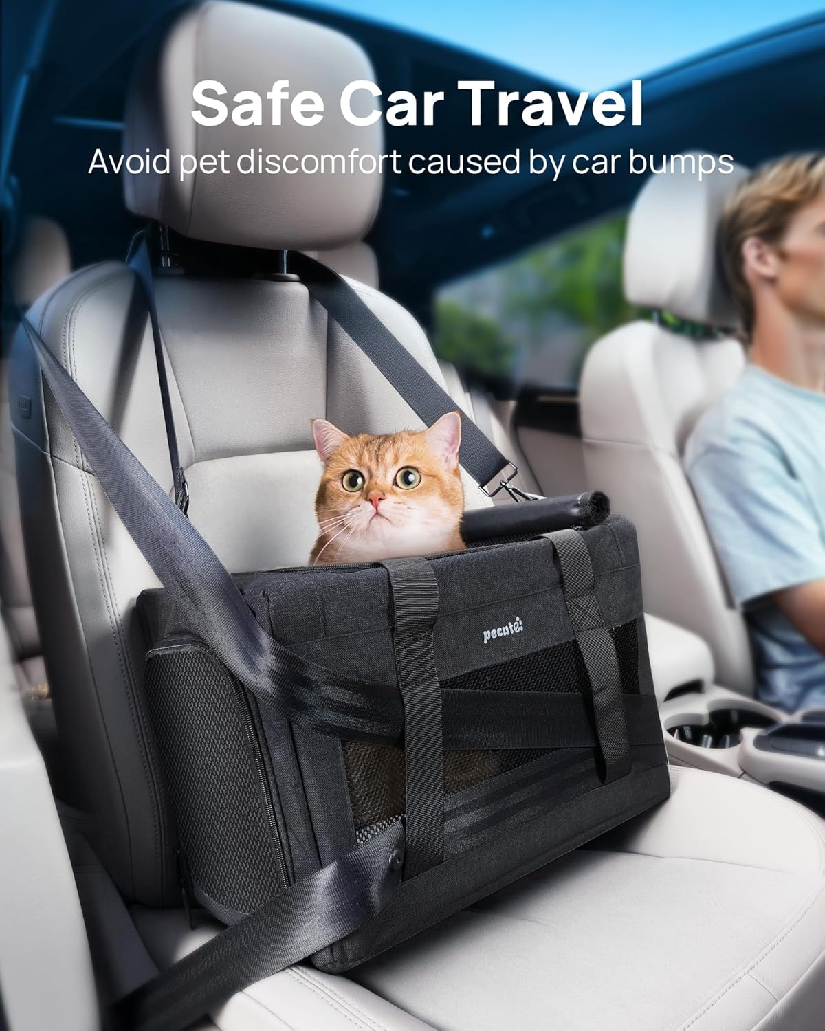 Pecute Cat Carrier Airline Approved, Thickened 5mm Steel Wire Frame, Stable Dog Carrier for Small Dogs, Breathable Foldable Pet Carrier with Sunshade, Suitable for Pets up to 5kg/11lbs (Dark Gray)