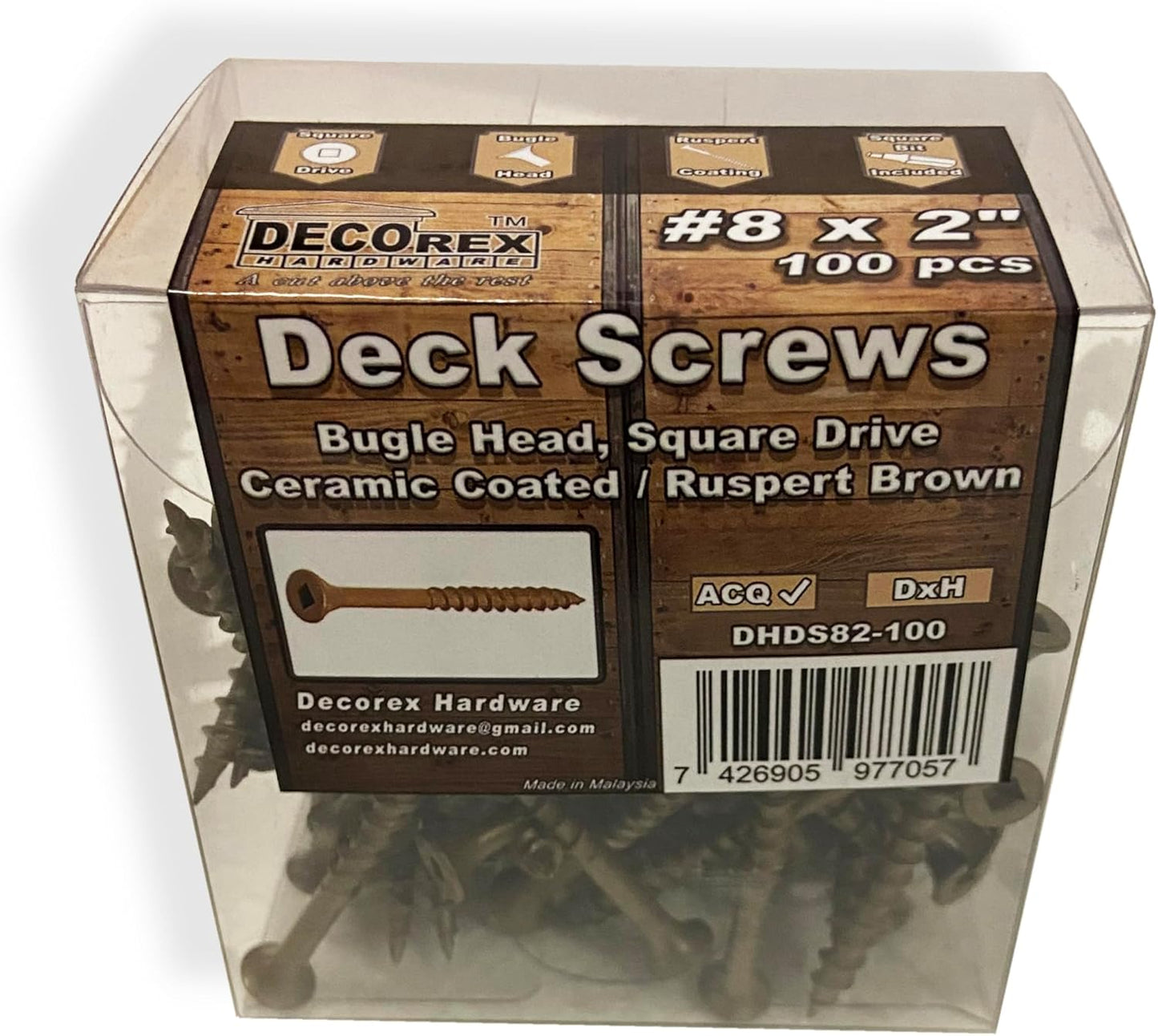 #8 x 3" Deck Screws | Square Drive | Bugle Head | Brown Ruspert | 100pcs Box