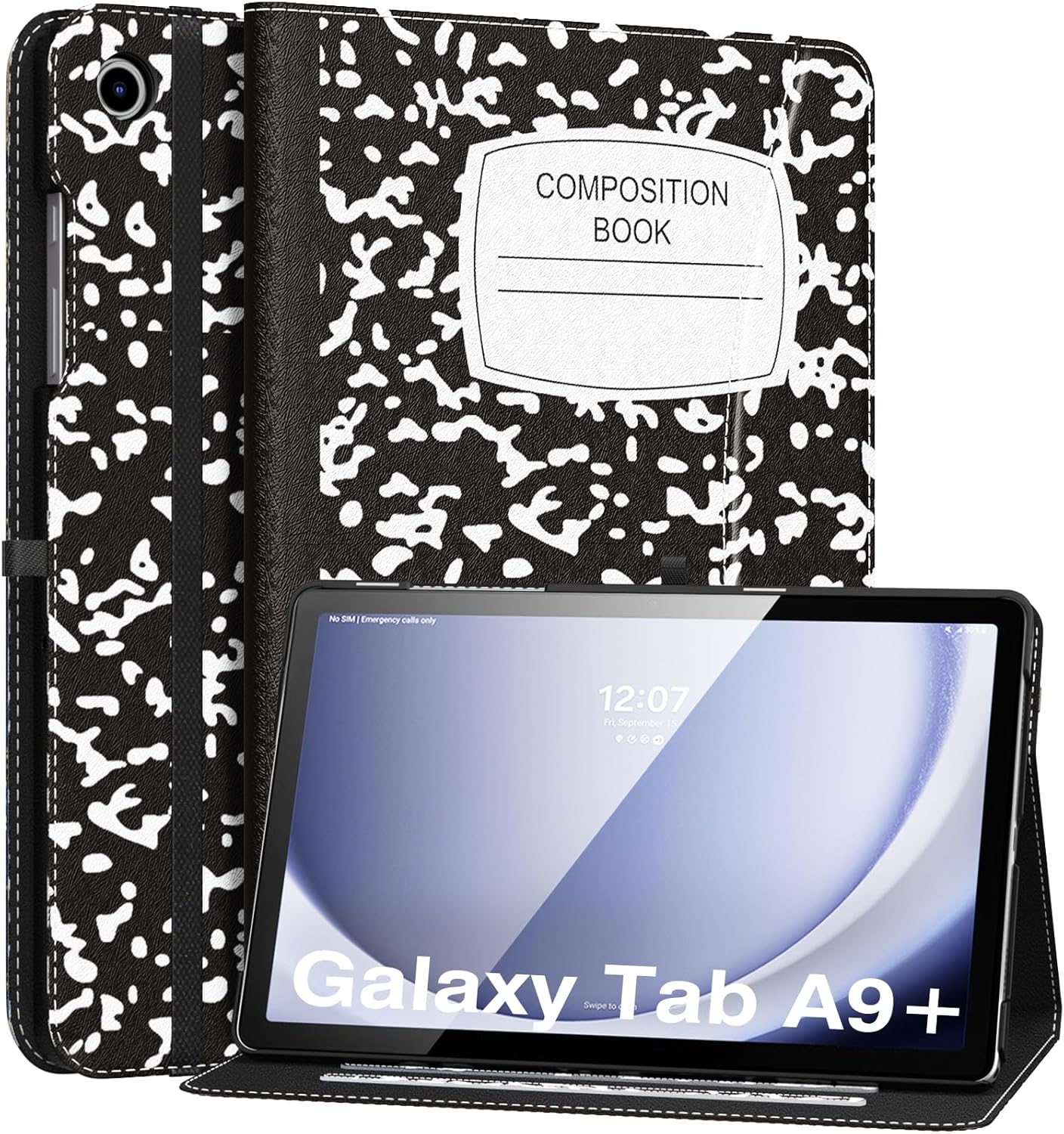 MoKo Case for Samsung Galaxy Tab A9 Plus 11" 2023 (SM-X210/SM-X216/SM-X218), PU Leather Multi-Angle Viewing Folding Stand Cover Case with Hand Strap, Front Pocket, Auto Wake/Sleep, Denim Blue & Brown