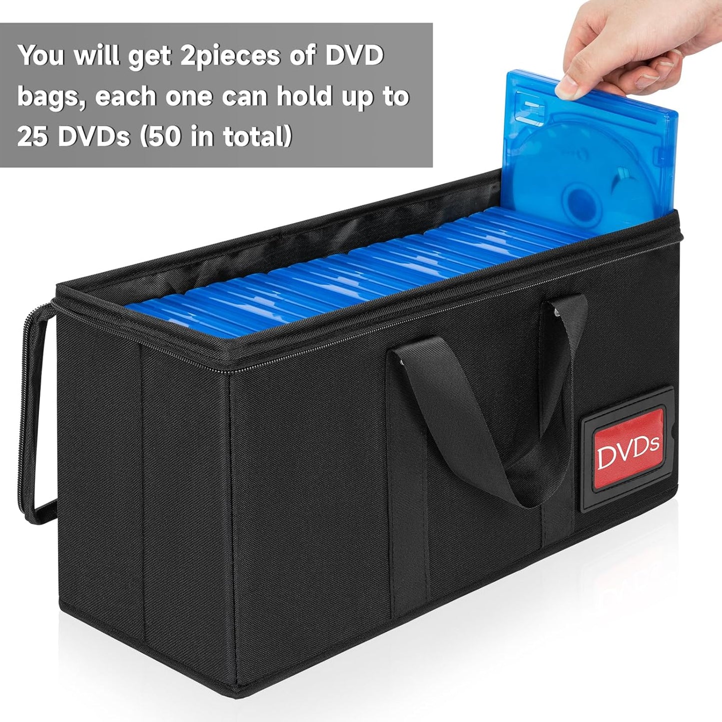 4 Pack-DVD Storage Boxes, PVC Clear Lid, DVD Case Holder Organizer with Index Labels-15.4"x 5.5"x 7.9" DVDs Storage Holder Bags for DVDs, CDs, Video Games, Books, Each Hold up to 25 DVDs Jewel Cases
