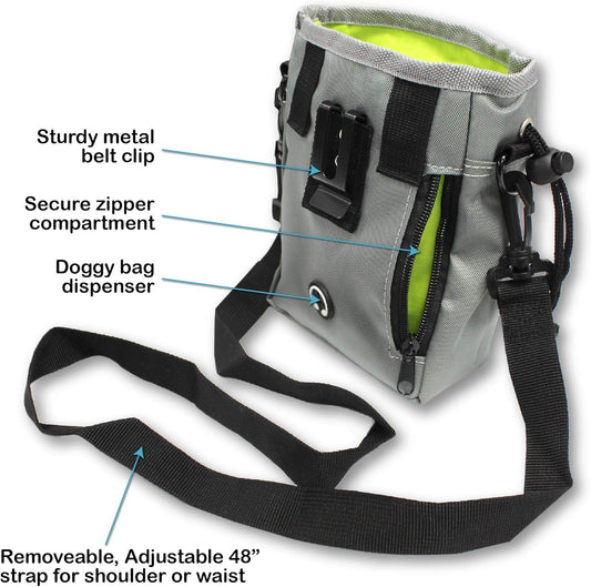 Pets First Dog Treat Training Pouch - Treat Bag for Kibble, Food, Toys, Accessories with Built-in Poop Bag Dispenser - Holder for Small, Medium & Large Dogs & Puppies with Multiple Ways to Wear - PuriLite