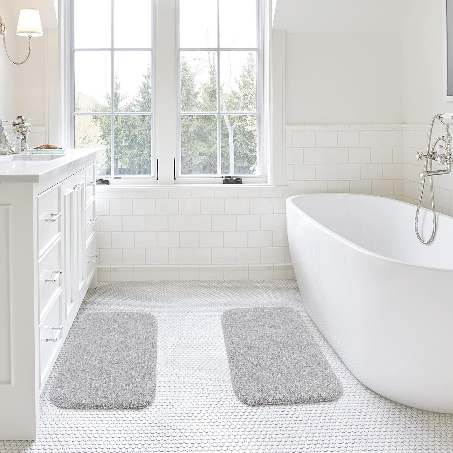 Bathroom Rugs Set 2 Pieces - Bath Rugs Ultra Soft Absorbent Non-Slip Fluffy Thick Microfiber Cozy Bath Mats Set for Tub Shower Bathroom Floors Accessories, 20"x32" & 16"x24" Set of 2 (Beige)