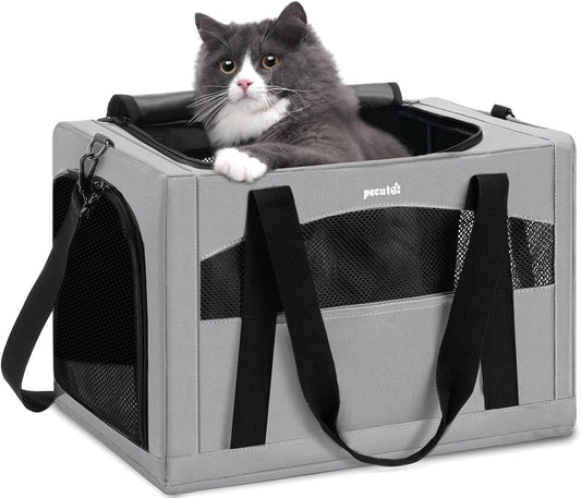 Pecute Cat Carrier Dog Carrier with Stable Structure, Breathable Mesh Fabric Pet Carrier for for Small Cats Dogs Puppies up to 5KG,Soft-Sided Dog Carrier Suitable for Both Long and Short Trips,Gray