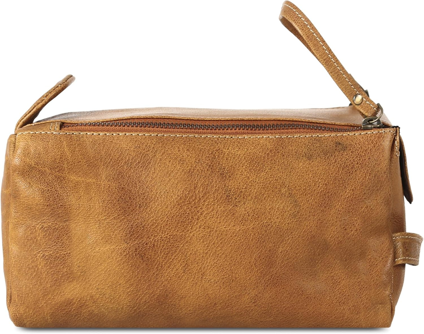 Premium Buffalo Leather Unisex Toiletry Bag Travel Dopp Kit Shaving kit (Distressed Tan)