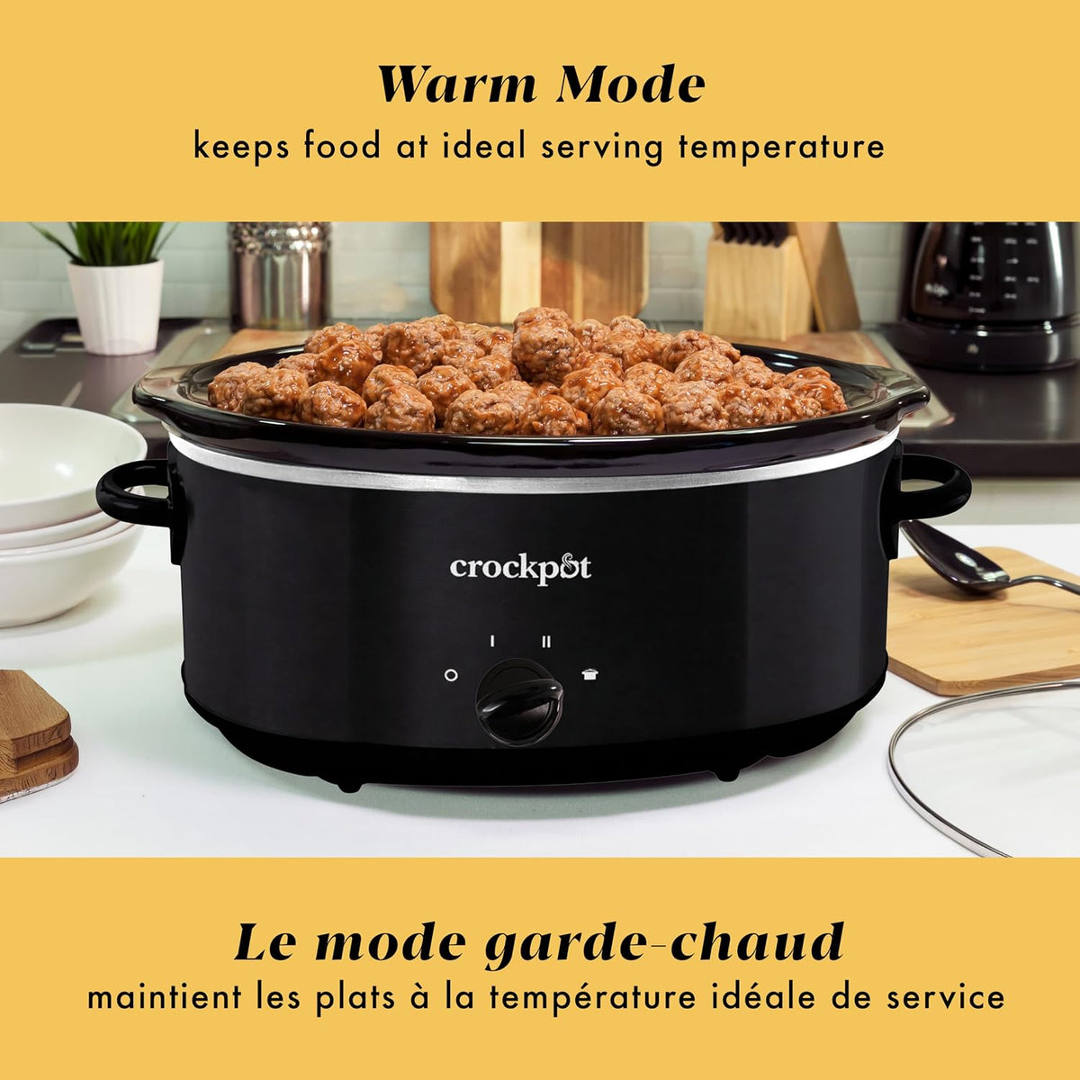 7-Quart Manual Slow Cooker | Black Oval Cooker with 3 Heat Settings