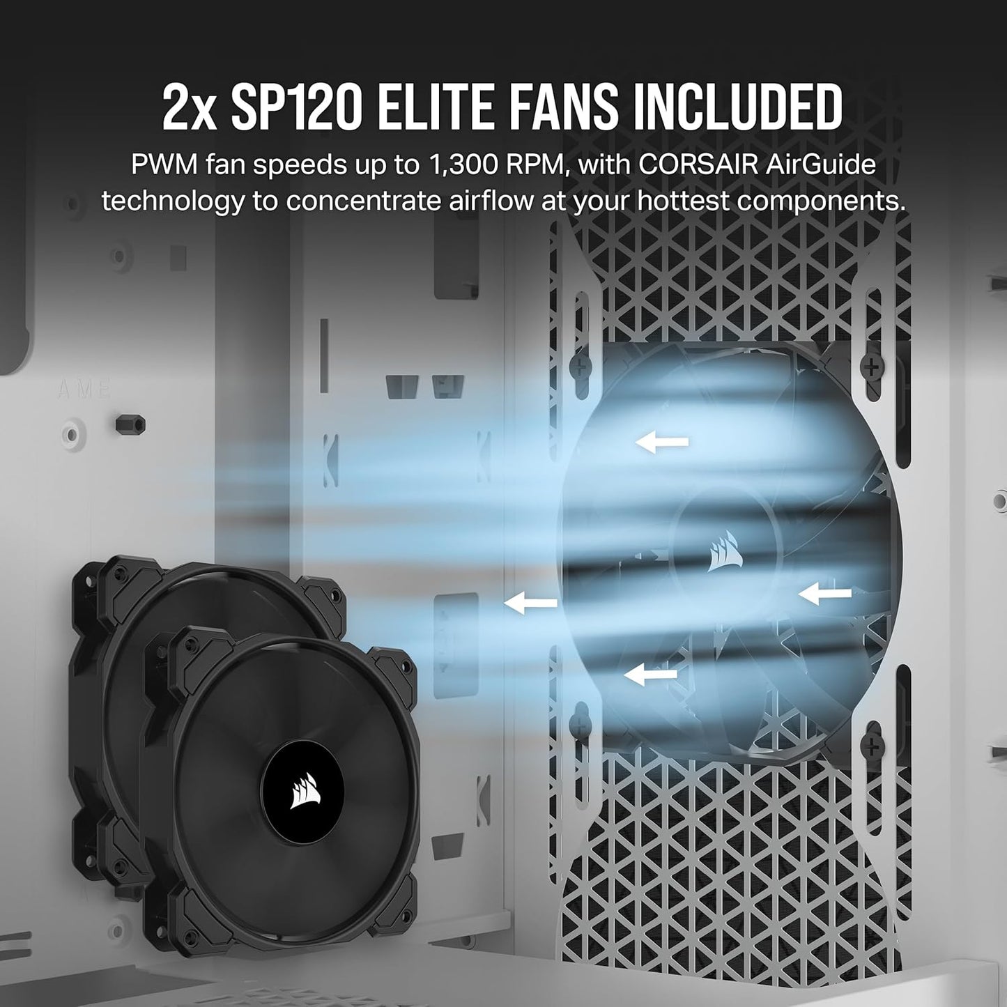 CORSAIR 3000D Airflow Mid-Tower PC Case – 2X SP120 Elite Fans – Four-Slot GPU Support – Fits up to 8X 120mm Fans – High-Airflow Design – Black