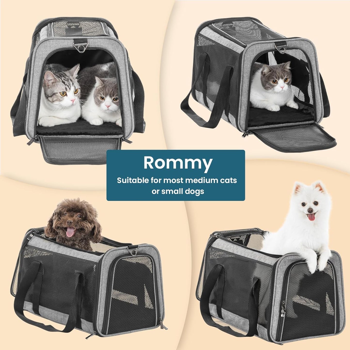 Petsfit Pet Carrier Airline Approved, Soft-Sided Cat Carrier with Patented Car Buckle, Lightweight and Collapsible with Adjustable Shoulder Strap, Soft Cushion,Green