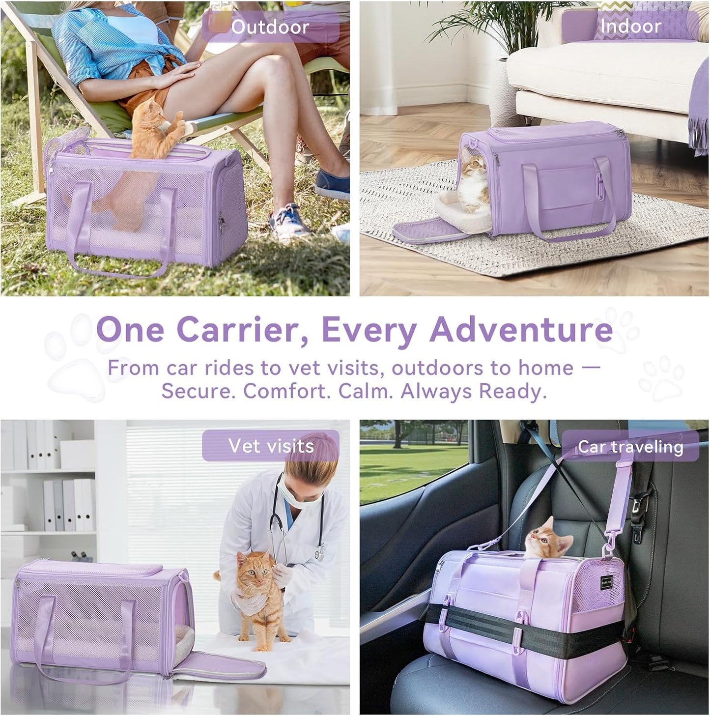 Petsfit Pet Carrier Airline Approved, Soft-Sided Cat Carrier with Patented Car Buckle, Lightweight and Collapsible with Adjustable Shoulder Strap, Soft Cushion,Green