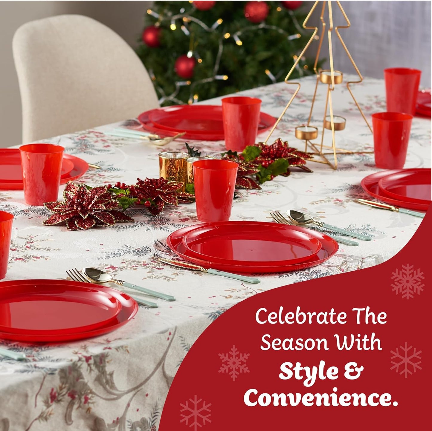 PLASTICPRO [30 Pack 10.7'' Christmass Green Plastic Party Plates Edge Collection Premium heavyweight Elegant Disposable Tableware Dishes