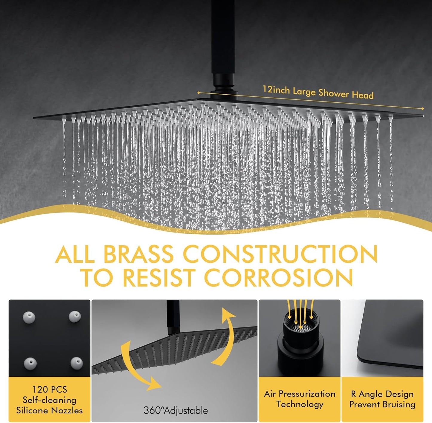 Fransiton Shower System Rain Shower System Set Ceiling Mounted, Rainfall Shower Head with Handheld, Bathroom Shower Kit (Valve Included) (8" - Wall Mount, Matte Black)
