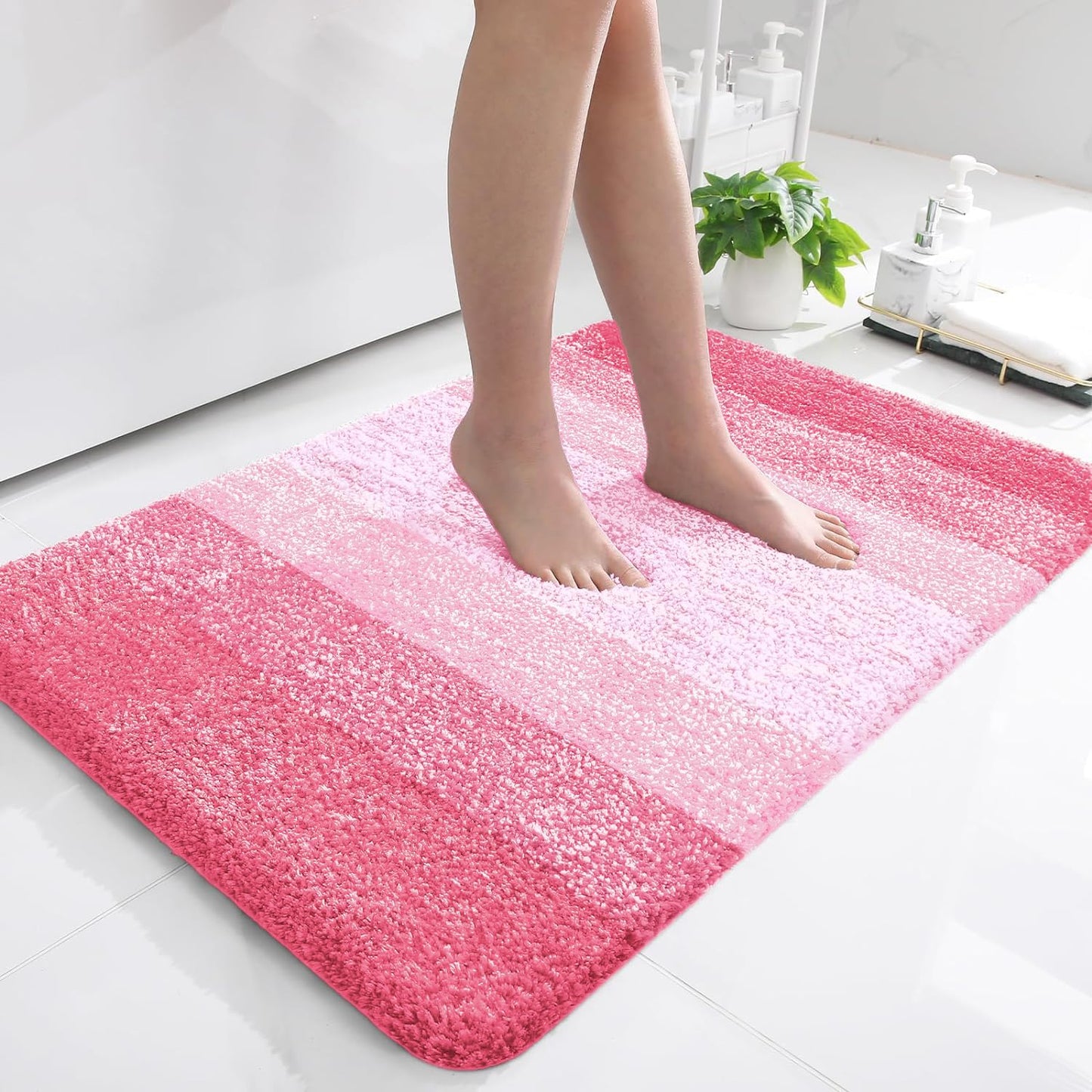 OLANLY Luxury Microfiber Bath Mat, Extra Soft and Absorbent Bathroom Mat, Non-Slip Plush Shaggy Bathroom Rug, Machine Wash Dry, Bath Rugs for Bathroom Floor, Tub and Shower, 16x24, Grey