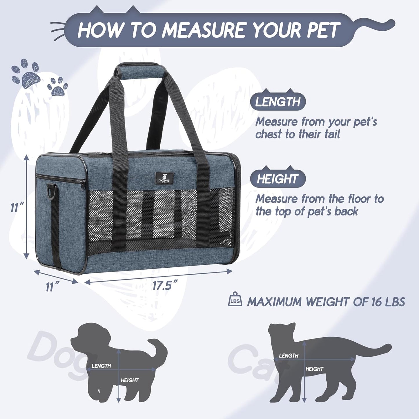X-ZONE PET Cat Carrier Dog Carrier Pet Carrier for Small Medium Cats Dogs Puppies of 15 Lbs,Airline Approved Soft Sided Pet Travel Carrier,Dog Carriers for Small Dogs - Black Grey Purple Blue Brown