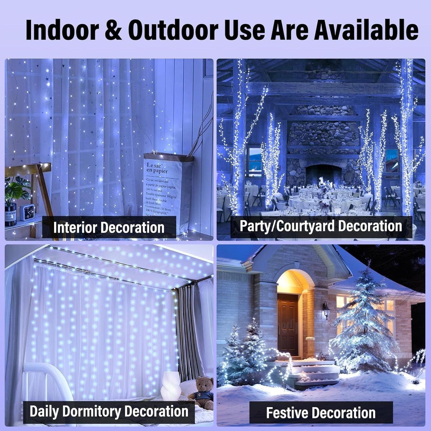 2 Pack Fairy Curtain Lights, Total 600 LED USB Plug in 8 Modes 9.8x9.8Ft Christmas String Hanging Lights with Remote for Bedroom, Indoor, Outdoor, Weddings, Party, Wall, Decorations, Warm White