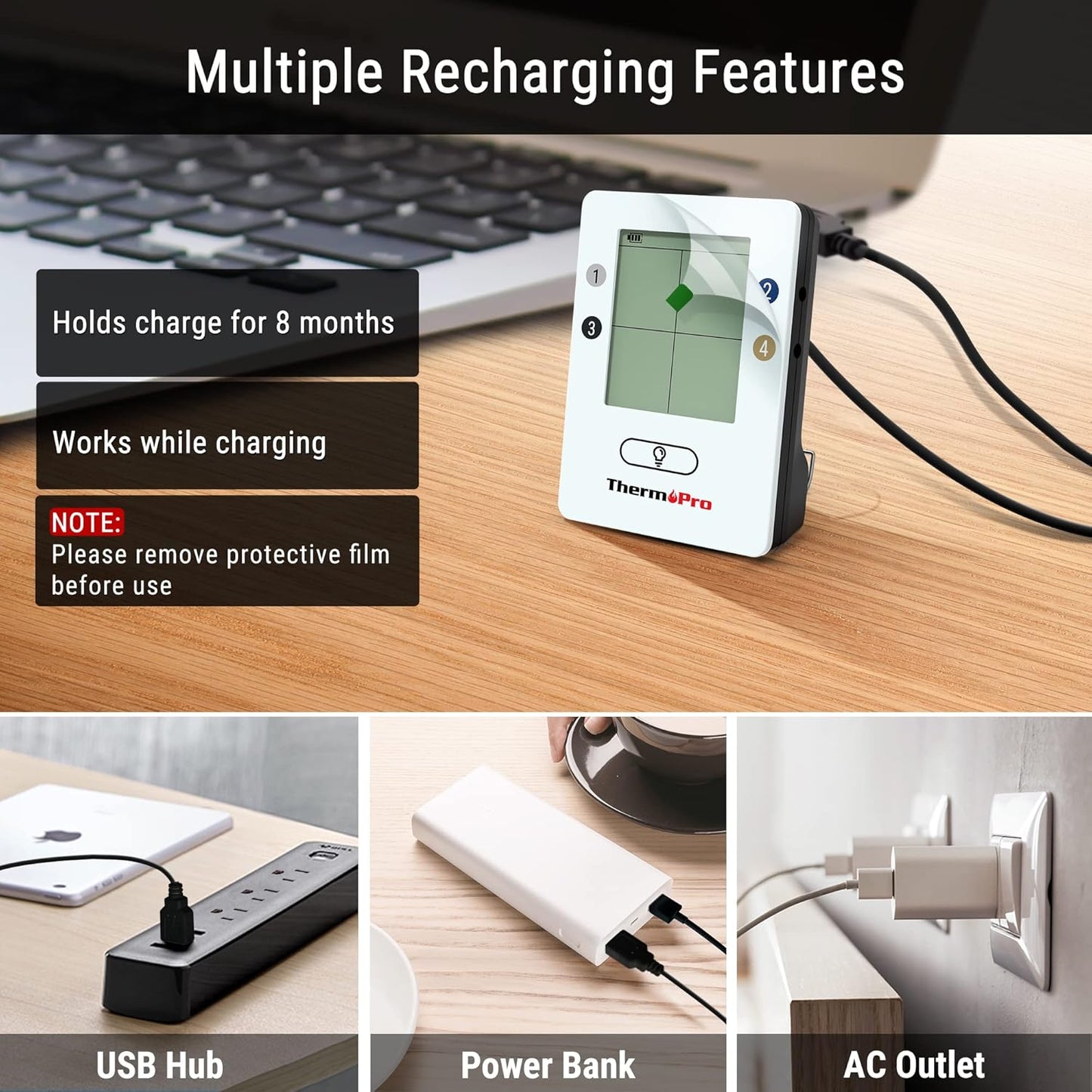 ThermoPro TP25 650FT Wireless Meat Thermometer with 4 Probes, Bluetooth Meat Thermometer for Cooking, BBQ Oven Food Smoker Thermometer Rechargeable