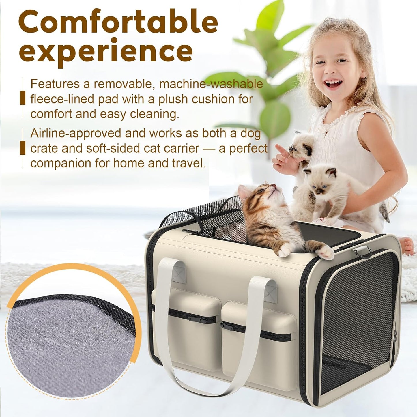 Cat Carrier Soft Airline Approved - Small Dog Travel Carrier Bag for Pets Up to 15Lbs, Breathable & Comfortable Pet Carrier for Cats & Small Dogs, TSA Approved for Airplane, Car, Camping, Vet Visits
