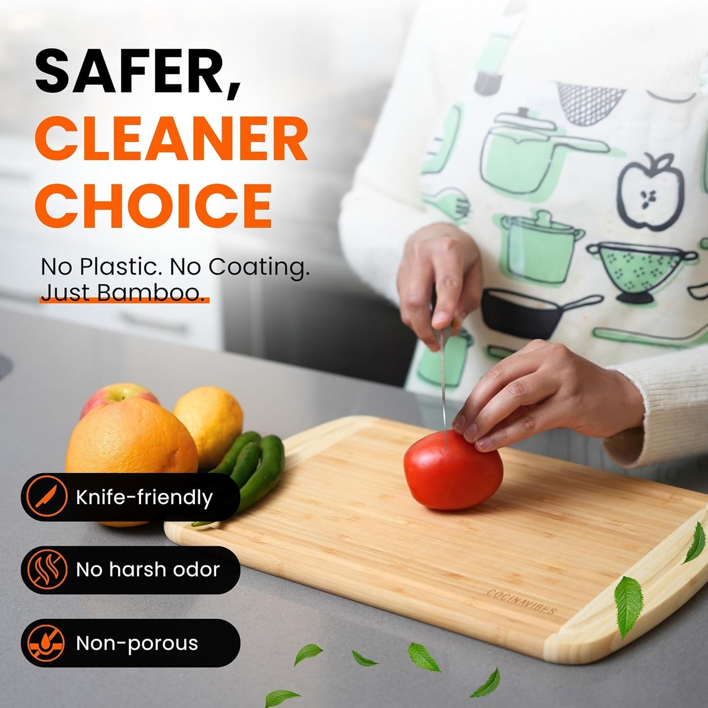 Bamboo Cutting Board Set – Non-Toxic Charcuterie & Chopping Boards for Kitchen, Large & Small Sizes, Safe Cutting Boards for Meat, Cheese, Pizza – Home & Kitchen Gift Idea